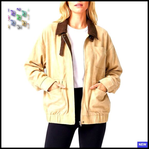 Jackets & Blazers - Faux Suede Oversized Bomber Jacket Corduroy Collar Vintage Barn Coat Chic